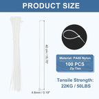 PATIKIL Cable Zip Ties 16 Inch, 100 Pcs Self-Locking Nylon Wire Tie Wraps Heavy Duty Cord Management with 50 lbs Tensile Strength for Indoor and Outdoor, White (0.2" W)