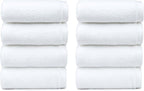Amazon Basics 100% Cotton Soft, Quick-Dry Absorbent Hand Towels, 8-Pack, White, 28" x 16"
