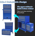 13 Drawers Tool Chest with Wheels,Large Capacity Tool Storage Cabinet with Removable Top Toolbox, Locking Mechanical Tool Cart with Liner,Suitable for Garages, Warehouses-Blue