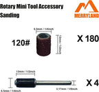 Merryland Drum Sander Sanding Band for Dremel 184pcs, 120# 1/4" Sanding Sleeve 180pcs and Mandrel 4pcs Rotary Tool, Electric Power Tool Accessory DIY, RMTA184C4