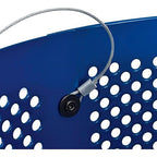 Global Industrial 32 Gallon Outdoor Perforated Steel Round Trash Can with Rain Bonnet Lid, Plastic Liner and Anchor Kit Included, 23-1/2" Diameter x 40-1/2"H, Blue