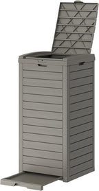 Outdoor Trash Can, 31 Gallon Garbage Can with Tiered Lid and Drip Tray, Waterproof Resin Patio Waste Bin for Garden, Backyard, Deck