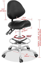 Grace & Grace Professional Saddle Stool Chair with Back Support, Hydraulic Ergonomic Saddle Seat Stool with Wheels for Clinic Dentist Spa Massage Salons Studio (Black, with Foot Rest)