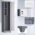 65" H Slim Broom Storage Cabinets, Metal Broom Closet with Hanging Rod & S-Hooks, Utility Cabinet for Brooms and Mops, Indoor Cleaning Storage Cabinet with Shelf for Bedroom, Bathroom, Garage
