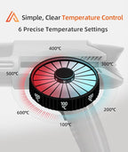 Heat Gun with 6 Precise Temperature Settings 100-600°C (212-1112°F) Fast Heating Hot Air Gun with 2 Settings Control, Speed-Up Cooling, Compact & Lightweight Design