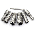 OSCARBIDE Annular Cutter Set 7 Pieces 3/4" Weldon Shank 1"Cutting Depth,1/2 to 1-1/16 inch Diameter,2 Flats Annular Cutters HSS Mag Drill Bits Kit for Magnetic Drill Press with 1 Pieces Pilot Pin