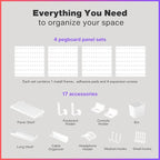 Keepo Pegboard Combination Kit, Modular Hanging Organizer with Pegboards, Accessories for Gaming Setup, Wall Game Controller Holder, Headset Stand (White, 22"22")