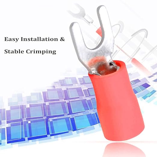 500 Pcs Insulated Fork Spade Wire Connector #8 U-Type Electrical Crimp Terminals 22-16 AWG- Red