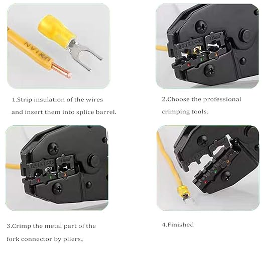 200 Pcs 12-10 AWG Yellow Insulated Fork Spade Wire Connector, #8 U-Type Wire Connector Electrical Crimp Terminals