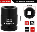 CASOMAN 3/4-Inch Drive 13/16-Inch Square Impact Socket, 4-Point, SAE, CR-MO