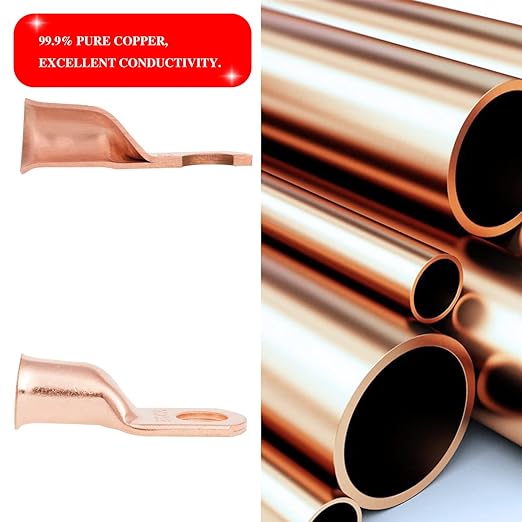 10PCS 8AWG - 5/16''Stud Heavy Duty Copper Terminals,Battery Cable Crimp Lugs,Battery Cable Ends,Bare Copper Eyelets Tubular Ring Terminals,Closed End Crimp Electric Connectors