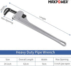 MAXPOWER 24 inch Pipe Wrench Aluminum Straight Pipe Wrench Heavy Duty 24-Inch Plumbers Wrench