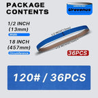 1/2 x 18 Inch Sanding Belts, 36 Pcs 120 Grit, Zirconia Sanding Belts for Fine Finishing, Metal Polishing, Woodworking