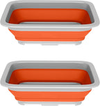 Set of 2 Multipurpose Wash Bins – 10-Liter Basins for Travel or Cleaning – Collapsible Bucket Camping Accessories by Wakeman (Orange)