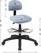 Chair Master FSS Series Square seat Tall (24"-34") seat Height Chair. Vinyl-for Office, Garage, Desk, Shop, Computer, Doctor, Medical, Easy to Clean! 18" Footring (Gray, Tall, Self Braking Casters)