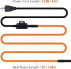 12FT Heat Tape for Water Pipes Freeze Protection IP65 Waterproof 7W/FT 110V BDDFOTO Water Pipe Heat Cable With Thermostat Self-Regulating Pipe Heater for House Garden/RV Camper