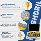 HIGHDRIL Diamond Drill Bits Kit with Triangle Shank for Porcelain Tile Ceramic Marble Brick Concrete Vacuum Brazed Hole Saw(6/8/10/20/25/28/32/35/45/65mm+50mm Hex Shank Chamfer Beveling Bit