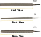 3-Piece 8" Wood Rasp File Set, Includes Flat/Half-Round/Round. For Woodworking & Sharping Wood