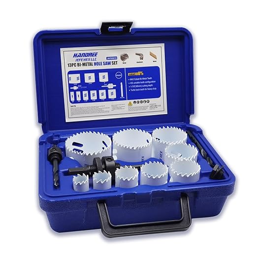 JEFE HEX 13-Piece Hole Saw Set, Bi-Metal Hole Saw Kit, M42 Bi-metal Hole Cutter Set with 9-Pc Hole Saw-3/4",7/8",1-1/8",1-3/8",1-1/2"1-3/4",2",2-1/4" and 2-1/2" for Metal, Wood, Plywood, Drywall, PVC