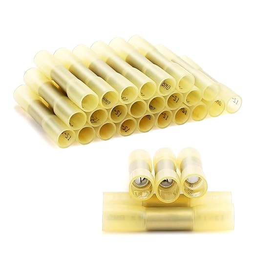 150 Pcs Heat Shrink Butt Connectors, AWG12-10 Waterproof Insulated Electrical Wire Connectors, Crimp & Shrink Butt Splice Connectors Terminal for Automotive Marine Truck Trailer Stereo (Yellow)