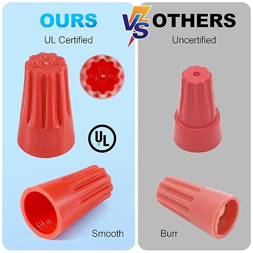 XHF UL Listed 250Pcs Red 22-10AWG Wire Connector Nuts, Wire Caps for Quick Connection Max. 2#10 w/2#12 w/2#14 Min.2#16