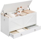 HOOBRO Storage Chest, 39.3" Toy Chest with Drawer, Wooden Storage Bench, Sturdy Entryway Bench Supports 220 lb, Shoe Bench, Safety Hinge, U-Shaped Opening, Easy Assembly, White WT710CW01G1