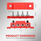 Heart Horse Power Distribution Block Bus Bar 5/16'' Terminal Stud 4 Post with Cover 250 Amp Rating for Marine Automotive and Solar Wiring RV Boat (250A, 5/16'', Red+Black)