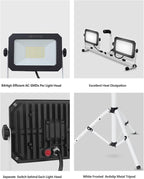 UFOND 10000 Lumen LED Work Light with Stand, Dual Head Work Light, Waterproof Lamp with Individual Switch, Adjustable Metal Telescoping Tripod with Power Cord （2 Pack）