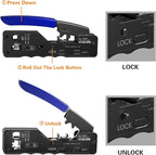 VCELINK RJ45 Crimp Tool Kit for Cat6/Cat7, All-In-One Network Crimper with RJ45 Cat6a/Cat7 Pass-Thru Connectors, Network Cable Tester, Wire Stripper, rj45/rj12/rj11 DIY Repair Set
