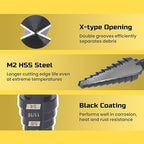 Lichamp Step Drill Bit Set for Metal Sheet Heavy Duty, 4-Piece Genuine M2 HSS Step Up Down Drill Bits Stepper Unibit for Steel Hole, 28 Sizes from 1/8 to 1/2 inches