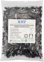 XHF 1000 PCS AWG 22/0.5mm² Wire Ferrules Insulated Copper Crimp Connectors, Crimp Pin Cord End Terminals Black
