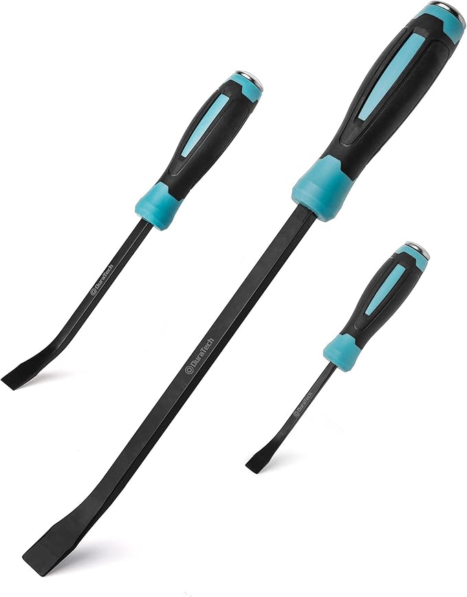DURATECH 3-Piece Pry Bar Set, Including 8", 12" and 18", Hammer Strike Cap, Angled Tip for Prying and Moving Objects