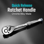 DURATECH 3/8-Inch Drive Ratchet, Quick-Release Ratchet Wrench, 72-Tooth, Reversible Switch, Full-Polished Chrome Plating, Alloy Steel