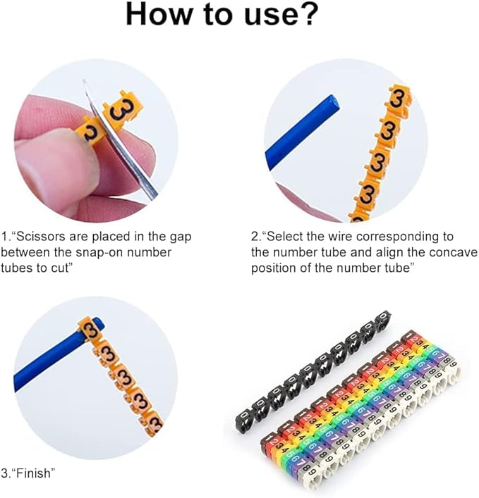 Coded Clip on Wire Markers, Wire Number Labels, Colorful Wire Numbering Marker Tube Cable Marker for Marking(100PCS -4MM 4)