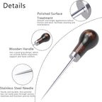 6 PCS Awl Tool, Gourd Shape Wooden Handle Scratch Awl Tool, Awl Tool Sewing for Leather Craft Cloth Pouch Hole DIY Handmade Maker Tool