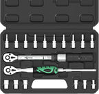 AEROFORCE 19Pcs 1/4 inch Drive Click Dual-Direction Adjustable Bike Torque Wrench Set（4-20 Lb.ft/5.4-27.2 Nm）, with 6 Sockets, Hex, Torx, Extension Bar, 1/4'' Ratchet Wrench, Maintenance Kit for MTB.