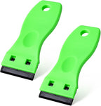 FOSHIO 2PCS Plastic Razor Blade Scraper Tool and 100PCS Plastic Blades for Gasket Remover, Sticker Remover, Labels Decal and Adhesive Remover for Windows and Glass (Lime Green)
