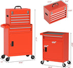 Tool Box with Wheels, 5-Drawer High Capacity Tool Chest with Wheels, Removable Storage Toolbox with Lock for Garage, Workshop and Room Use(Red)