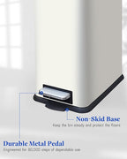 Kitchen Rubbish Bin, 30 L, Narrow Pedal Bin with Lid, Stainless Steel Kitchen Rubbish Bin with Inner Bucket, Rectangular Waste Bin for Kitchen, Bathroom, Bedroom, Office, White