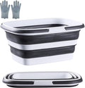 2.1 Gal(8 L) Small Collapsible Mop Bucket with Handle – Durable Plastic Square Silicone Cleaning Bucket for Mopping, Car & Window Washing – Space-Saving Storage Organizer – Pair of Silicone Gloves