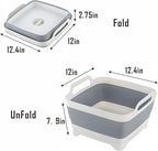 Collapsible Dish Basin with Drain Plug, 9L 2.4 Gallon Portable Wash Basin Dishpan Space Saving Dish Washing Tub Foldable Sink Tub Kitchen Storage Tray Grey