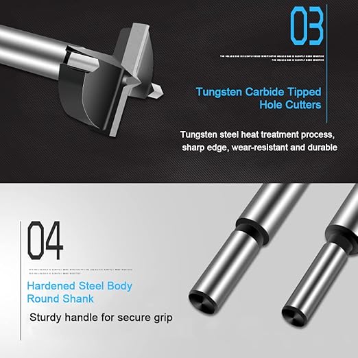 ASNOMY 2-1/4 Inch Forstner Drill Bit, Carbide Tipped Forstner Bit for Hard Wood, Wood Drilling Hole Saw Set Woodworking Hinge Cutter Tool Kits for Wood Plastic Plywood