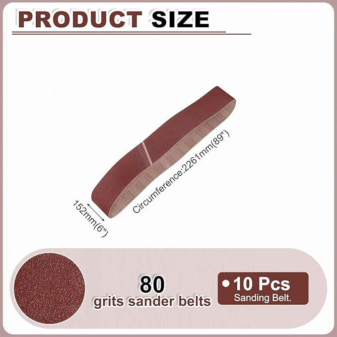 HARFINGTON 6 x 89 Inch Sanding Belts, 10 Pcs 80 Grits Aluminum Oxide Abrasive Belt Sander File Belt for Woodworking, Metal Polishing, Knife Sharpener