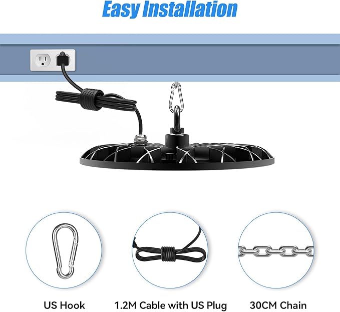 loyal LED High Bay Shop Lights: UFO Dimmable Commercial Lighting 6000K - for Warehouse Garage Workshop Gym with US Plug Cable