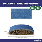 4" x 36" Zirconia Sanding Belts for Metal - 4 x 36 Inch Zirconia Metal Grinding Sand Paper, 8 PCS 40 Grits, Perfect for Knife Blade Sharpening, Metal Polishing, Derusting, Woodworking