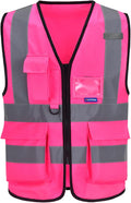 A-SAFETY 7 Pockets Hi Viz Zipper Front Working Safety Vest with Reflective Strips, Multiple Colors Available, Pink 4XL-5XL