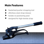 IDL Packaging S-249 Pusher Feedwheel Tensioner for 3/4" to 1 1/4" Steel Strapping - Heavy-Duty Banding Tool for Bundling Pipes - High Tensile Metal Strapping Tensioner with Long Service Life