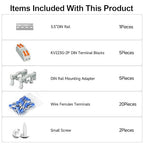 5Pcs DIN Terminal Blocks, 2 Conductor Compact Wire Conductor Splicing Connectors, KV223 Lever Wire Connectors for AWG 28-12, 600V 32A
