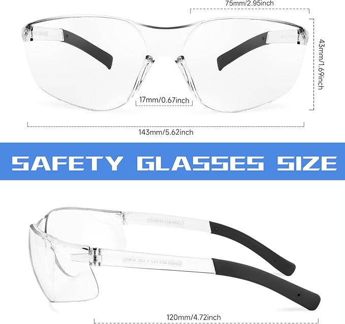 50 Pack Bulk Safety Glasses Clear Lens ANSI Z87.1 Safety Glasses for Women Men Eye Protection Glasses with Scratch and Impact Resistant for Construction and Laboratory