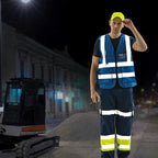 A-SAFETY Blue Safety Vest Reflective Work Vest,Hi Vis Bright Neon Color with 4 Reflective Strips 7 Pockets,XXL